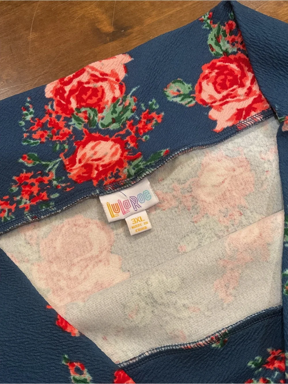 LuLaRoe Navy Pencil Skirt with Red Floral Print